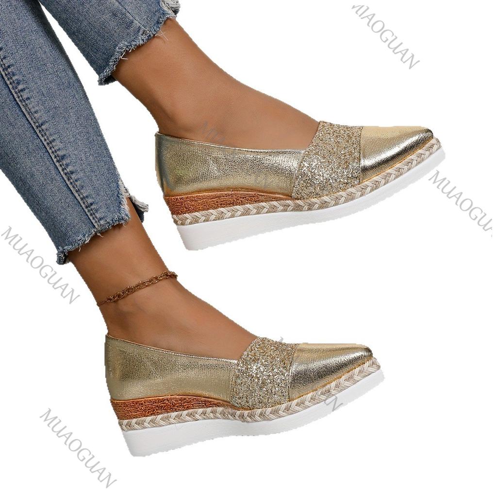 Scarpe da Donna con Tacco Alto a Punta Calzature Comode con Zeppa Scarpe da Ginnastica Retro da Donna con Piattaforma Spessa Antiscivolo