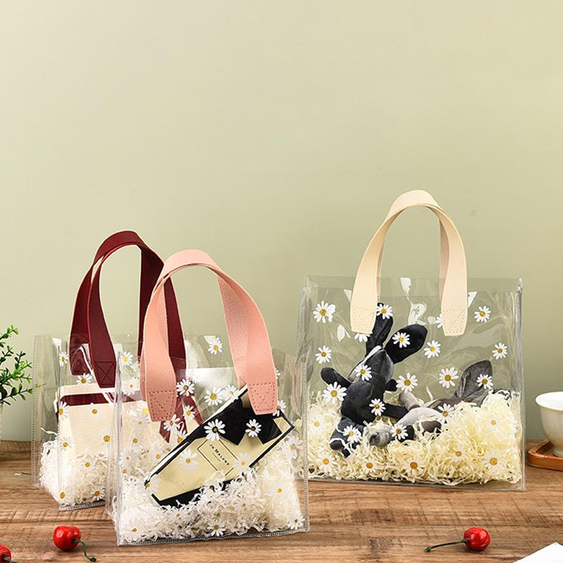 Daisy Flower Print Foldable & Water-Resistant Shopping Bags No-Closure Wedding Gift Bag High Quality Transparent Multi-Purpose