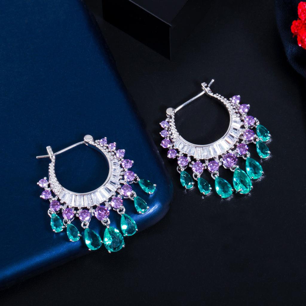 New Sparkling Circle Water Drop Zircon Tassel Women's Earrings Fashion Fairy Earrings Earrings Buckle
