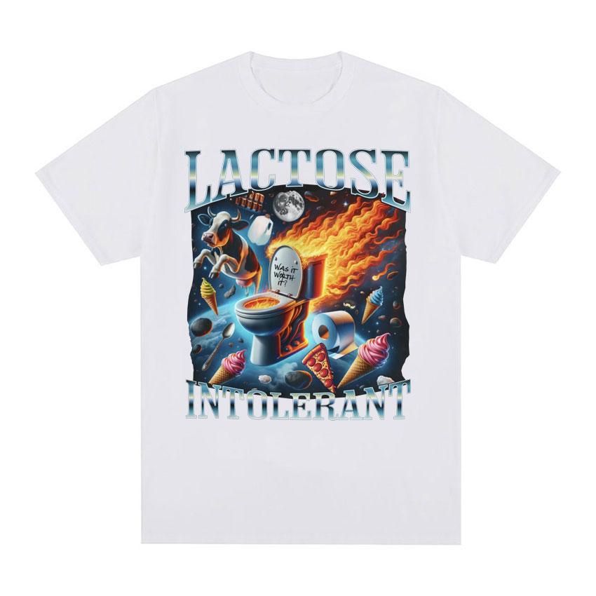 Lactose Intolerant Funny Meme Tee Shirt Men Women's Vintage Casual Short Sleeve T-shirt 100% Cotton Oversized Humor T Shirt Tops