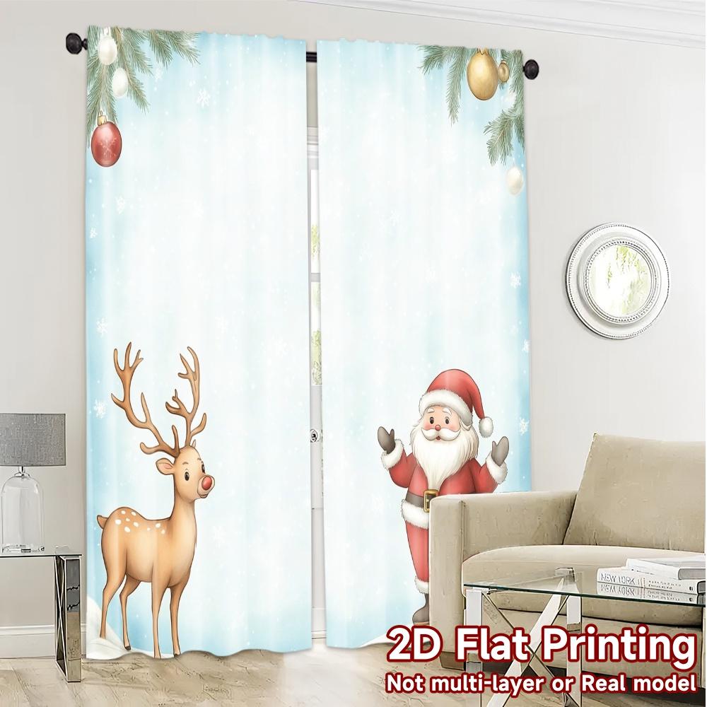 2pcs,Curtains Cute Santa Reindeer Christmas (2) Modern Minimalist Curtains Durable 100% Polyester Fabric Curtains Outdoor