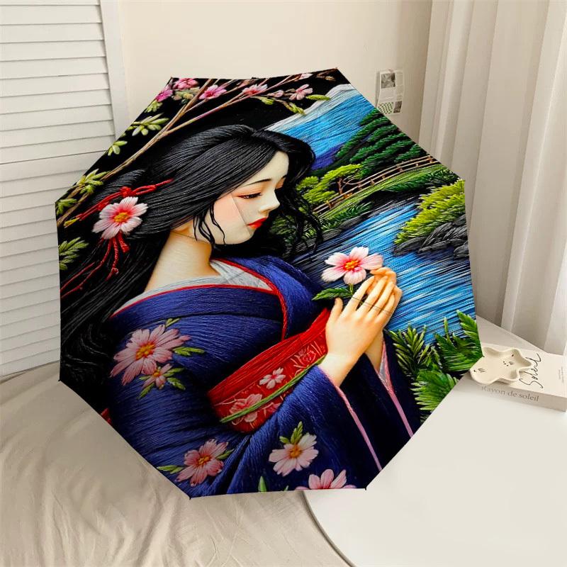 

1PC Kimono Flowers Umbrella-8-Rib Reinforced, Automatic Open, Lightweight & Durable, Fashion Accessory for Outdoor-L0355