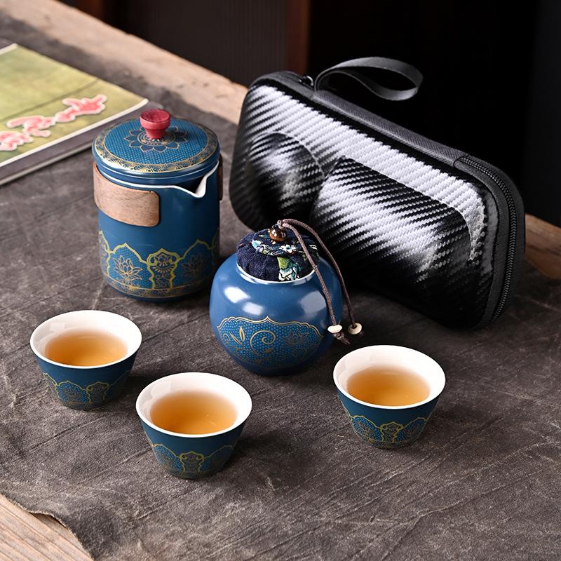 Ceramic Guyun Travel Tea Set Kuaike Cup Set Tea Portable Car One Pot Three Cups Business Gifts