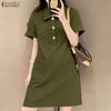 Women Casual Turn Down Collar Short Sleeve Dress