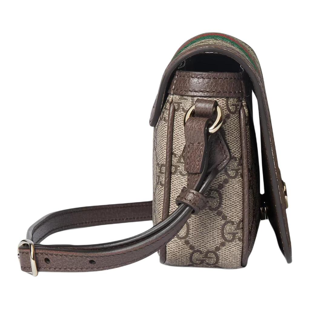 Gucci Gucci GG Supreme Canvas Crossbody Bag, Brown Leather Trim Web Stripe, Women's Daily Business Travel Shoulder Bag 838471-FAE0P-9746