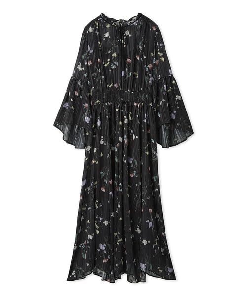 Selford Bowtie Flower Print Dress CWFO251063 Black Women's