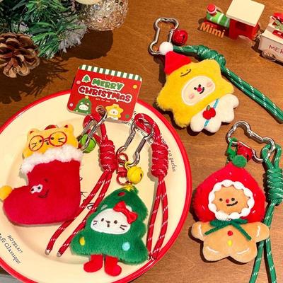 Sweet Cartoon Christmas Plush Doll Pendant Keychain Fluffy Cute Christmas Tree Gingerbread Man Animal Pendant Decorative Gifts