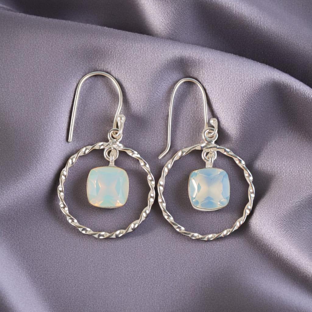 Milky Opal Gemstone 925 Sterling Silver Jewelry Earrings 1.60" For Birthday Gift EE-60-14