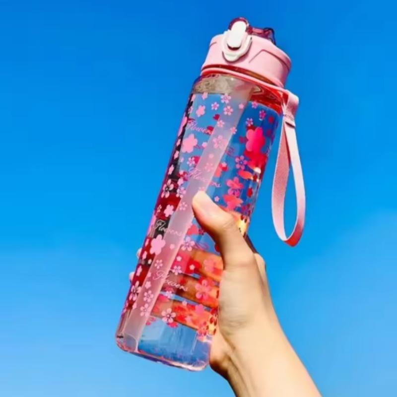 750ML Cherry Blossom Large Capacity Water Bottle - Cute, Portable & Seal-Proof for Outdoor Activities, PVC-Free PC Material