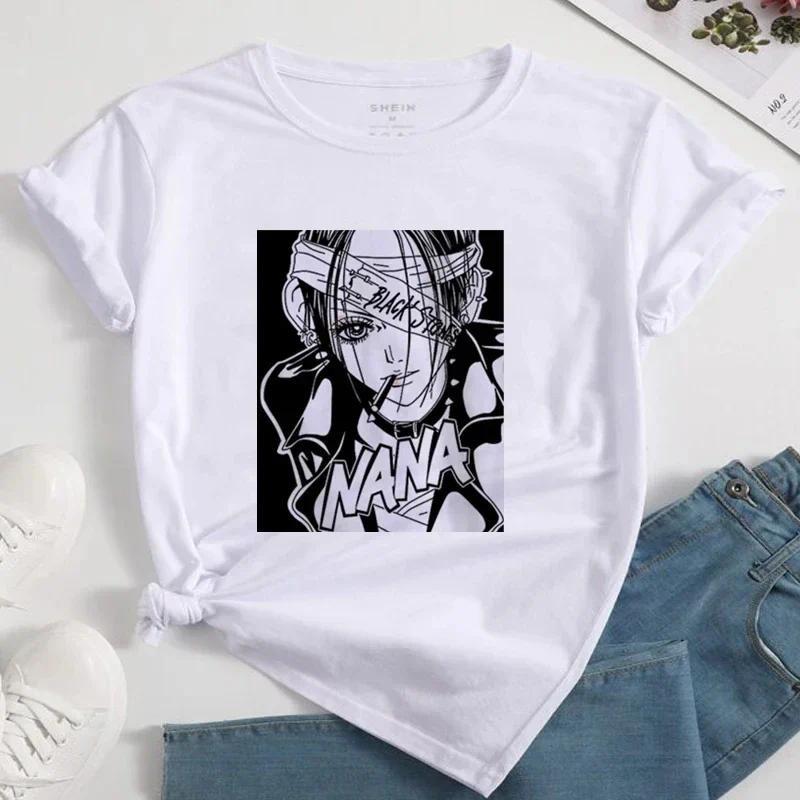 Nana Japanese Anime Summer Short Top T-shirt Women's Heart Pattern Anime T-shirt White Short Sleeve Casual Harajuku T-shirt Top