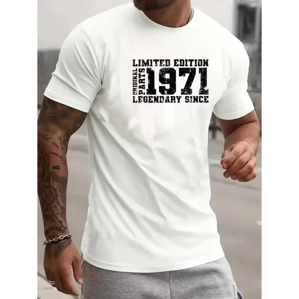 " LIMITED 1971 EDITION" Letters Print Casual Crew Neck Short Sleeve Tops For Men, Quick-drying Comfy Casual Summer T-Shirt