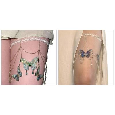 Metall-Beinkette mit Spitzenband Schmetterling Quasten Oberschenkelkette Körperschmuck für Damen