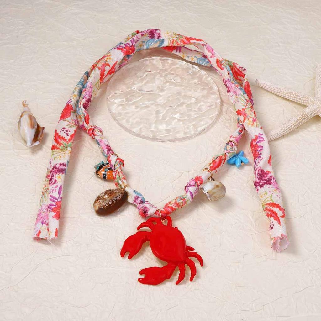 Vacation Ocean Style Alloy Enamel Crab Conch Ceramic Fish Pendant Braided String Colorful Necklace Fashion Jewelry For Women