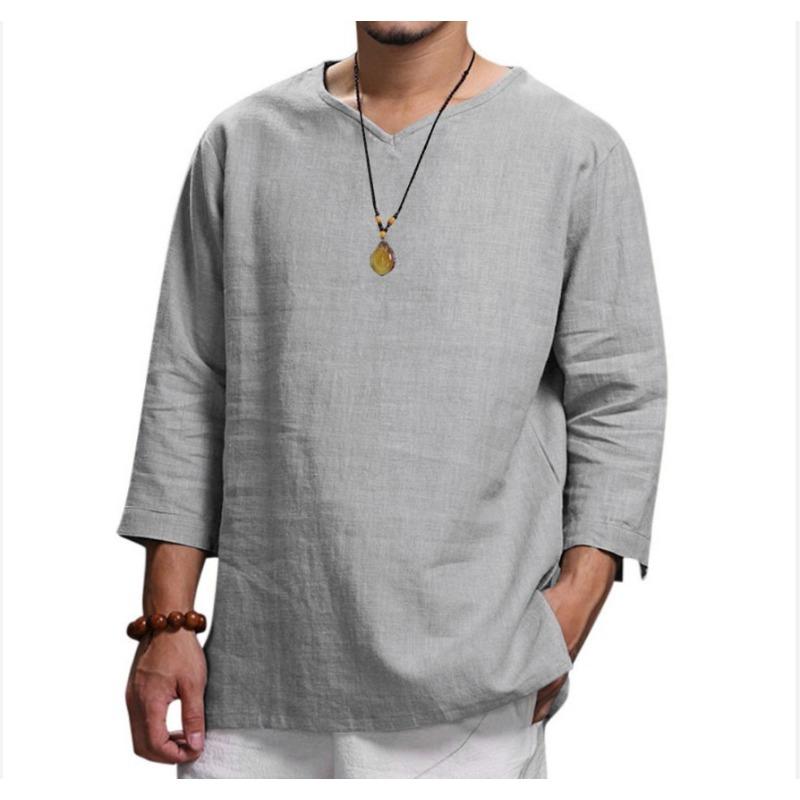 Men's V-Neck Loose Long Sleeve Casual Shirt.