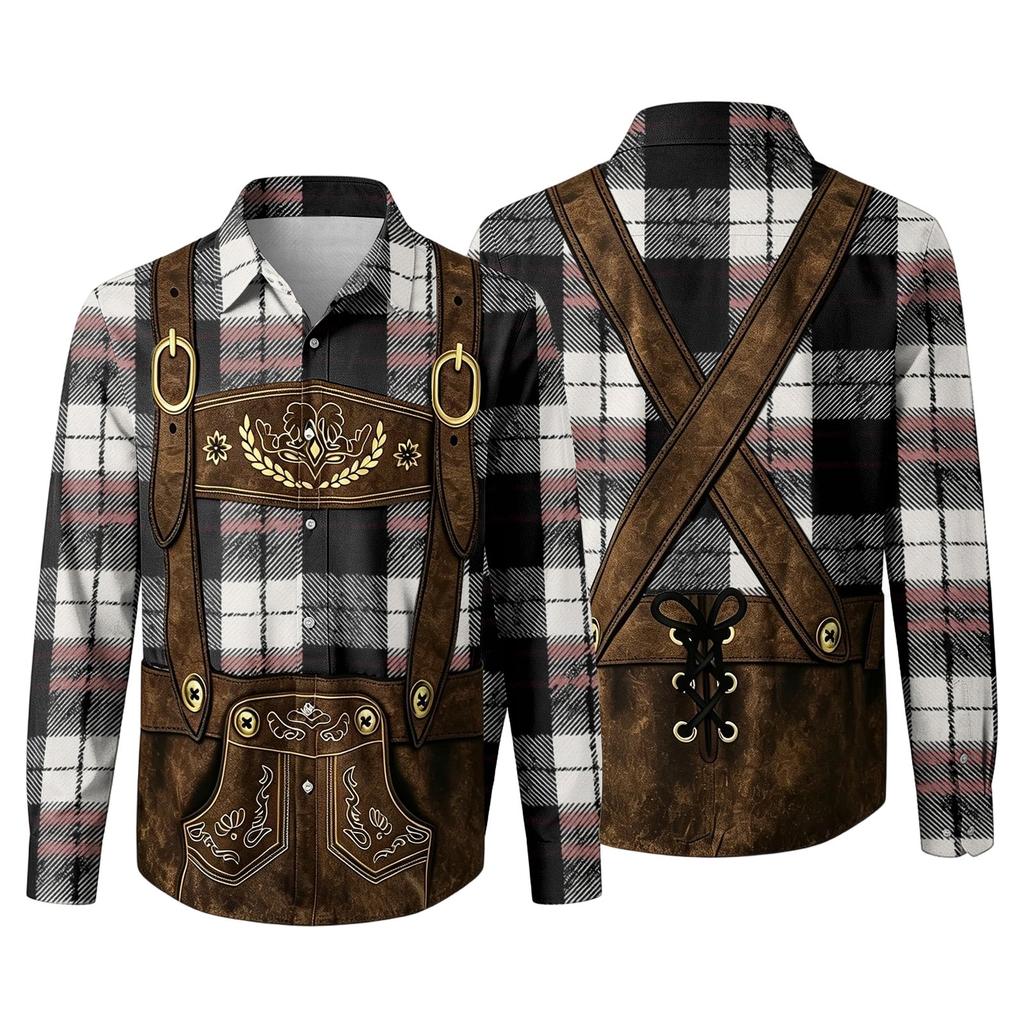 Men's 3D Printed Festival Long Sleeve Shirt with Collar for Casual Outings