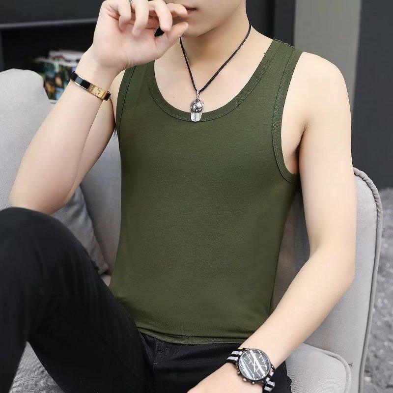 Men's Trendy Slim-Fit Sweatshirt Vest – Short Sleeve, Stylish Tank Top, Solid Color Base Layer