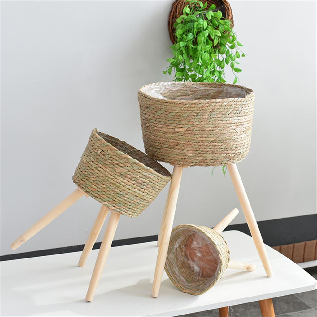 Lightweight Durable Woven Floor Vase Pots Holder Display Flower Basket Rack for Balconies Office Living Room Decoration