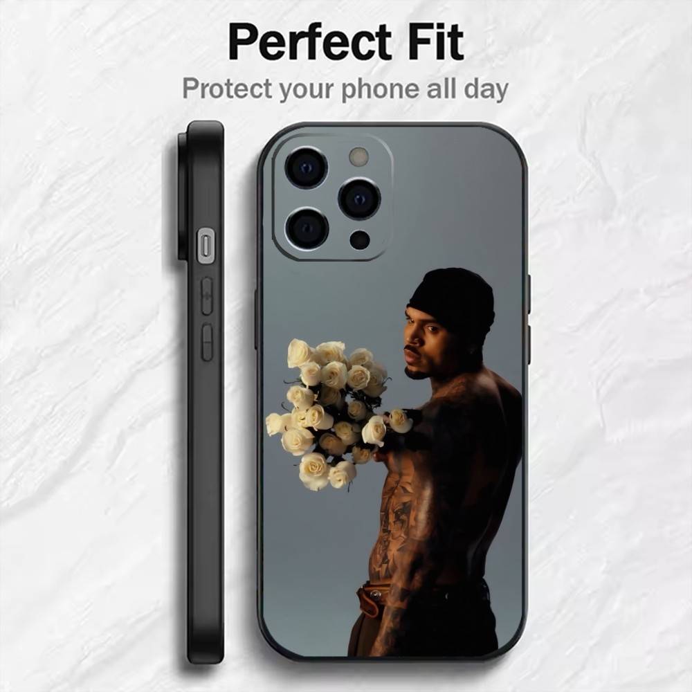 RxB CB-C-Chris BrownS Phone Case For iPhone17,16,15,14,13,12 Plus,Max Soft Silicone Black Cover