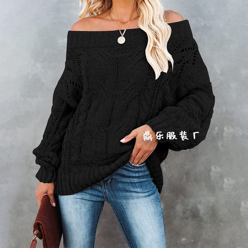 Autumn and winter new Temu hot-selling word shoulder loose knitted sweater solid color pullover sweater women