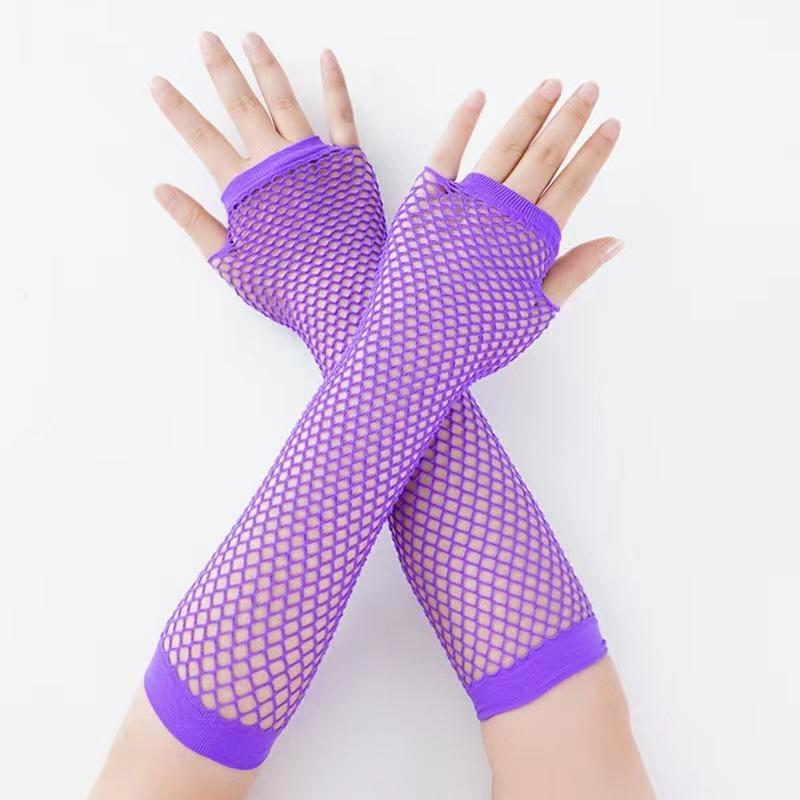 Black Neon Fishnet Fingerless Long Gloves Arm Cuff Party Wear Fancy Dress for Women Sexy Girls Punk Goth Dance Party Mesh Gloves