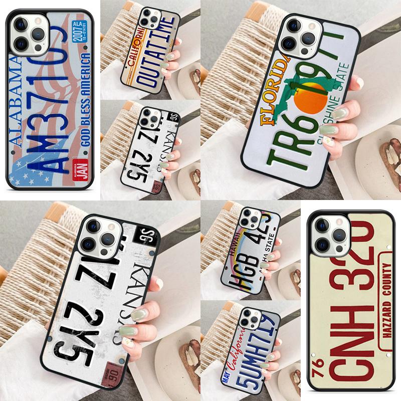 Retro Cool License Plate Number Phone Case For iPhone 17 Air 16 15 14 11 12 13 Pro MAX Plus Coque Cover Shell
