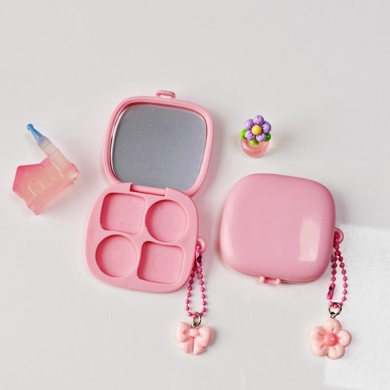 Prázdna ľahká obdĺžniková krabička na kozmetiku so 4 priehradkami na očné tiene, rúž, korektor, púdrový púder, balenie pre DIY očné tiene, kozmetika s otvorom ružová