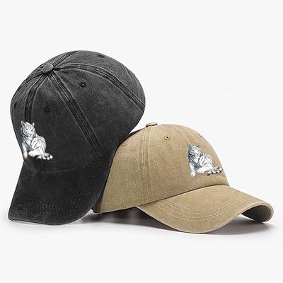 Casquette de baseball réglable en coton lavé avec imprimé Tigre blanc assis, Chapeau de soleil vintage vieilli pour femmes, Idée cadeau idéale
