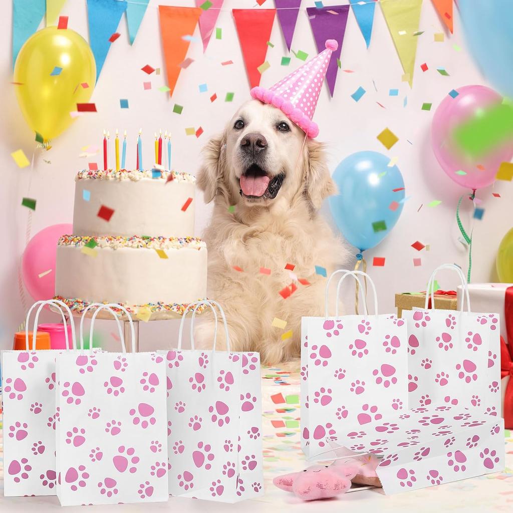 10-60PC Colorful Dog Paw Print Paper Candy Bags Gift Bags with Handles for Cat Pet Theme Birthday Party Decorations Favors Decor