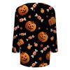 Women Casual Halloween Print Three Quarter Sleeve Round Neck Top Lightweight Comfortable Fit Fashionable Shirt for Everyday Wear