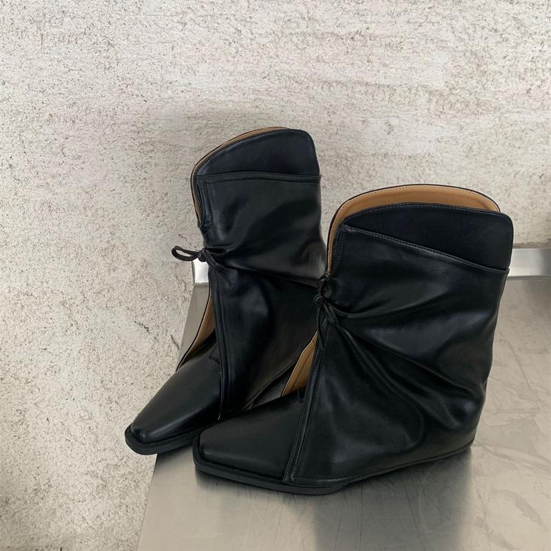 Fashion 2025 New Style Women's Cowboy Boots Pointed Toe Thick Heel Female Short Boots Large Size Bow Trouser Boots for Women