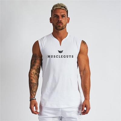 Koszulka sportowa Męska koszulka z czystej bawełny Dekolt w kształcie litery V Fitness Workout Obcisła koszulka bez rękawów Męska koszulka sportowa do kulturystyki Top Letnia odzież