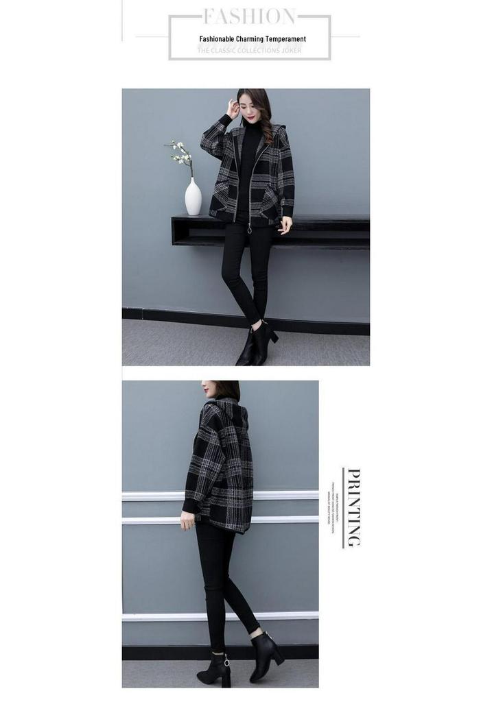 Giacca a Quadri da Donna Petite Stile Coreano Autunno/Inverno 2025 - Versatile, di Media Lunghezza e Trendy