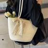 Gewebte Strohtasche für Damen, Großes Fassungsvermögen, Wolle und Baumwollgarn, Modische Herbst- und Winter-Vielseitige Umhängetasche, Strandtasche, Tragetasche