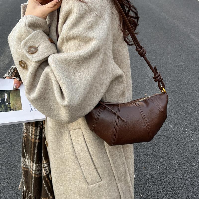 Faux Leather Moon Shape Shoulder Bag for Women Fashionable Crossbody Bag with Knotted Handle Design