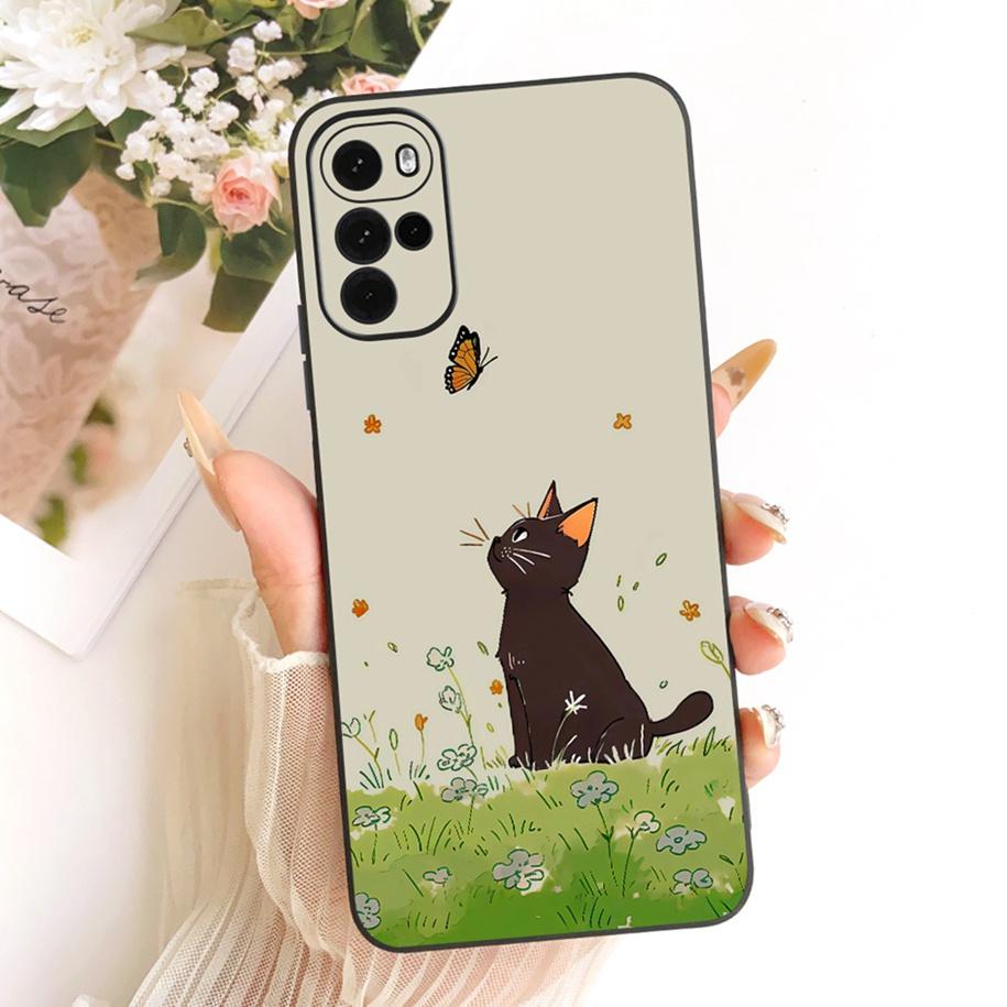 Für Motorola Moto G22 G32 G42 Hülle XT2231-1 XT2235-2 XT2235-2 Niedliche Katze Schmetterling Cartoon Weiche Hülle Für Moto G62 5G MotoG42 Capa