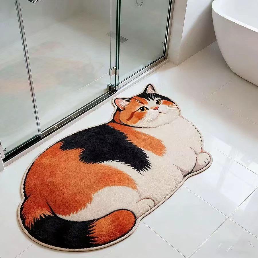 Decorazione Carina per Camera da Letto Gatto Tappeto Zerbino per Porta Tappeti con Stampa Animale per Soggiorno Spesso Lavabile Tappeto da Comodino
