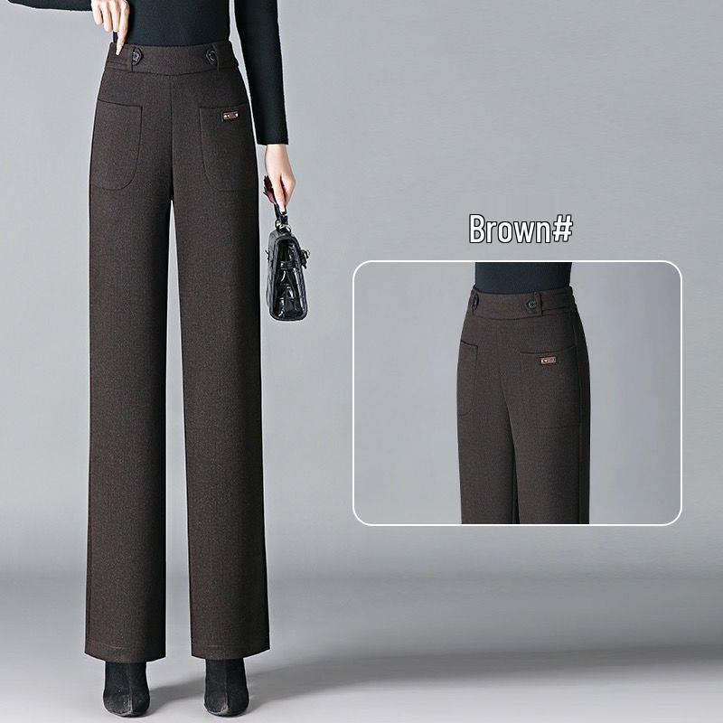 Woolen Flannel High-Waisted Wide-Leg Women's Pants - Thick, Warm, Casual Drape for Autumn/Winter