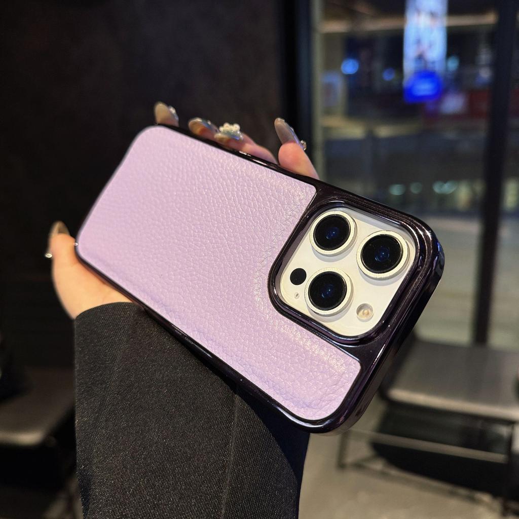 For Apple 17pro Electroplated Case Two-in-one Leather Texture for IPhone 17pm Leather Phone Case Solid Color