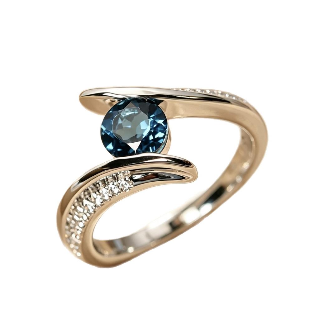 New European and American Style Rings Fashionable Blue Zircon Bracelet for Women Simple and Versatile Jewelry