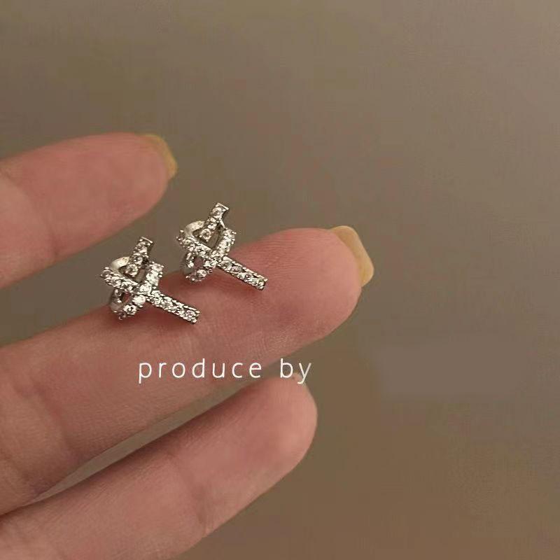 Niche design sense exquisite stud earrings women s small full diamond knotted earrings new trendy earrings