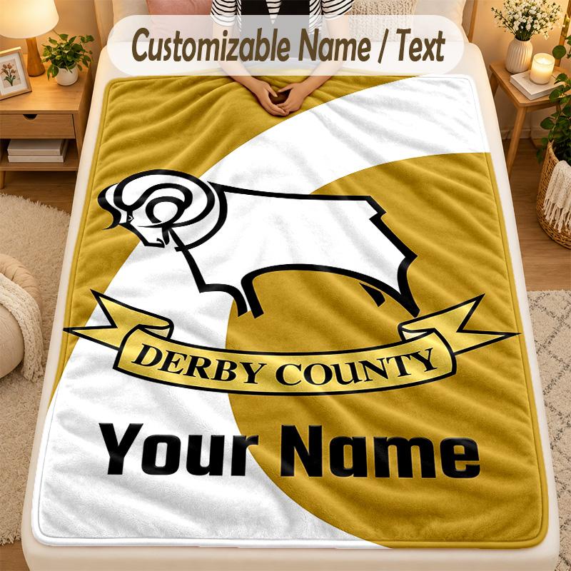 Flannel BlanketDerby County Custom Name Text Personalized Soft Warm Throw Blanket Home Decor Gift