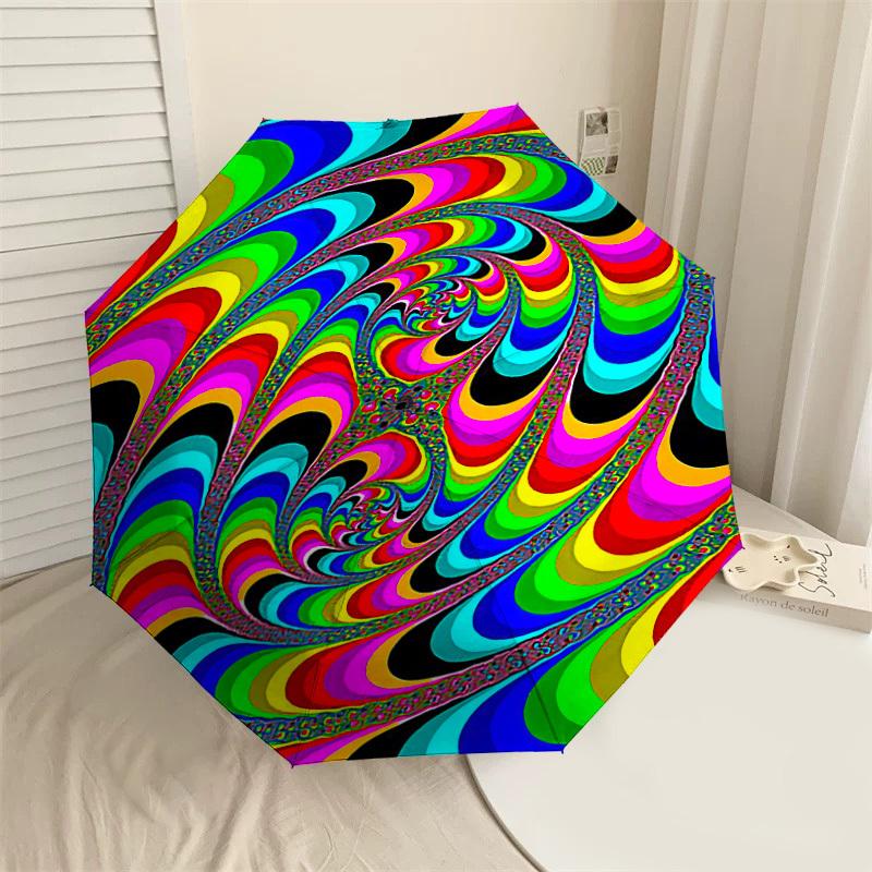 

1pc Psychedelic Spiral Automatic Open/Close Umbrella with Windproof, 8-Rib Sturdy Canopy, Durable Ribs, Fashionable Design1130A