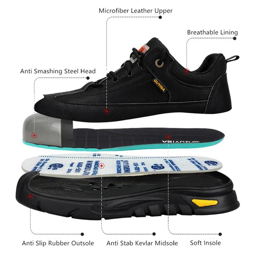 leather work shoes waterproof safety shoes anti smash working shoes with iron toe anti puncture anti-slip work boots for men