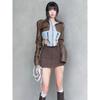 High-end Color-blocked Lace-up Lapel PU Leather Short Jacket for Women In Autumn New Style Fashionable Design Versatile Top