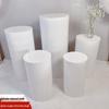 Set Decorativo Cilindri Rotondi in Ferro Bianchi per Tavolo Dessert Matrimonio e Compleanno – 5 Pezzi