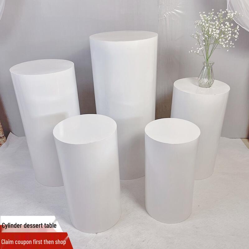 Set Decorativo Cilindri Rotondi in Ferro Bianchi per Tavolo Dessert Matrimonio e Compleanno – 5 Pezzi