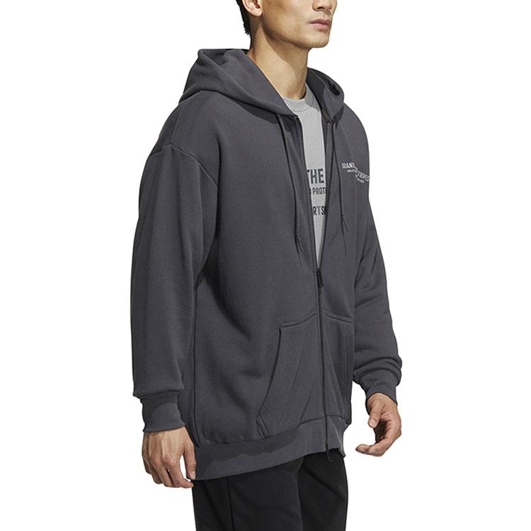 Adidas Alphabet Print Pattern Drawstring Pullover Hoodie Sweatshirt Jacket Men Outerwear Grey HZ7028