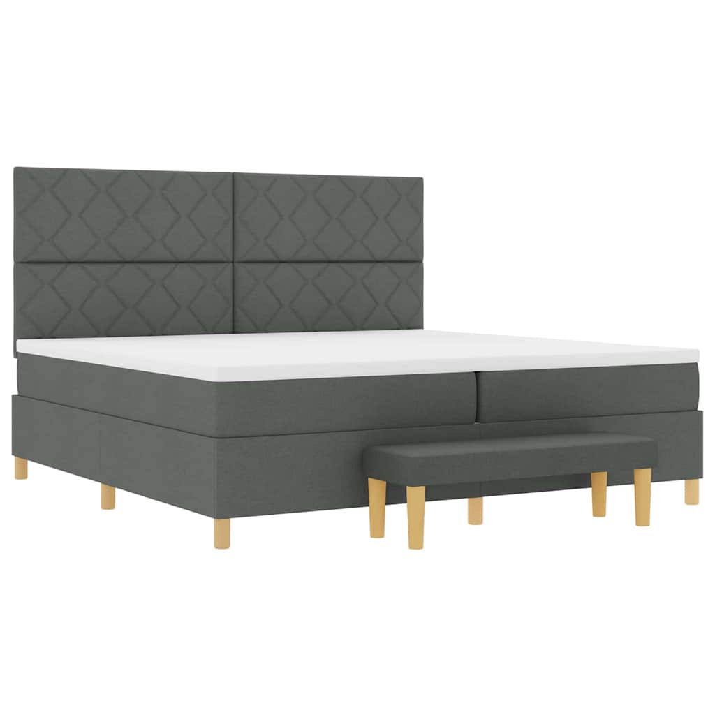 Box Spring Bed with Headboard Dark Gray 200 x 200 cm Fabric