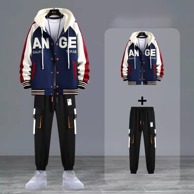 Spring Autumn Men Sets Tracksuit Casual Joggers Hooded Sportswear Jackets Pants Hip Hop Running Sports Suit