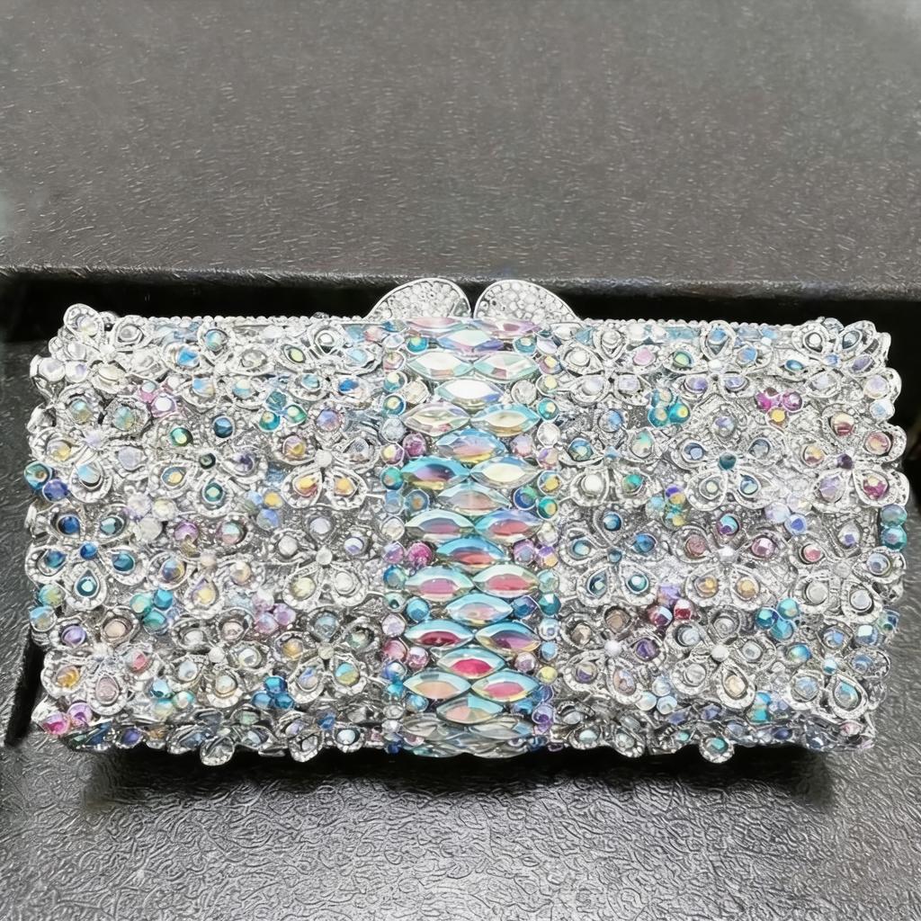 Silver Metal AB Rhinestone Wedding Clutch Evening Purse Luxury Women’s Crystal Cocktail Clutches Bags Bridal Party Bags Dinner